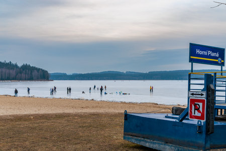 Winter mood on the frozen Lipno Dam. Czech Republic. Central Europeの写真素材