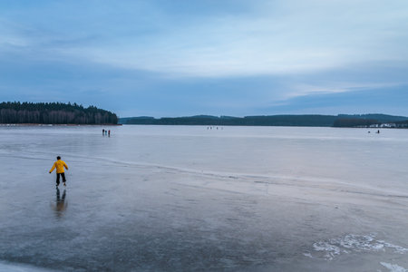 Winter mood on the frozen Lipno Dam. Czech Republic. Central Europeの写真素材