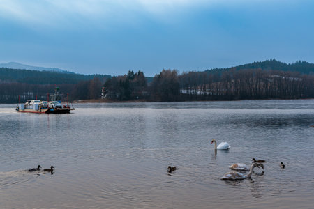 Winter mood on the frozen Lipno Dam. Czech Republic. Central Europeの写真素材