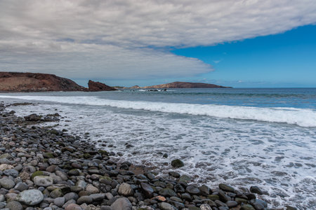 Atlantic coast near the town of El Burrero on Gran Canaria Island, Canary Islands, Spainの写真素材