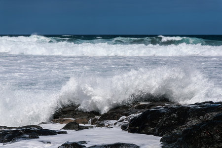 Stormy surf near the town of Banaderos, Gran Canaria, Canary Islands, Spainの写真素材