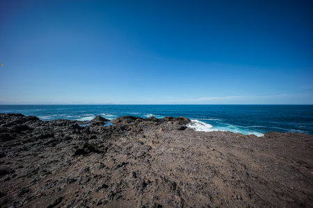 Lava coast of the Atlantic on the island of Gran Canaria, Canary Islands, Spainの写真素材