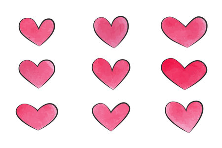 Set of pink hearts isolated on white background. Watercolor illustration.のイラスト素材