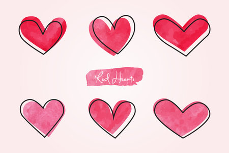 Set of hand drawn watercolor hearts. Vector illustration for your designのイラスト素材
