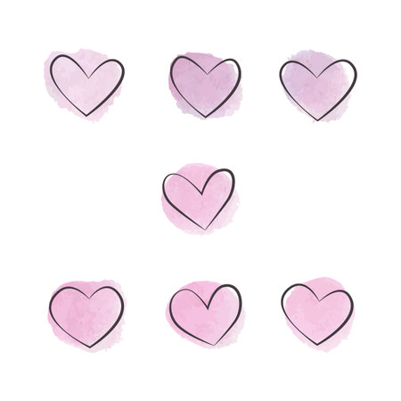 Set of hand drawn watercolor hearts. Isolated on white background.のイラスト素材