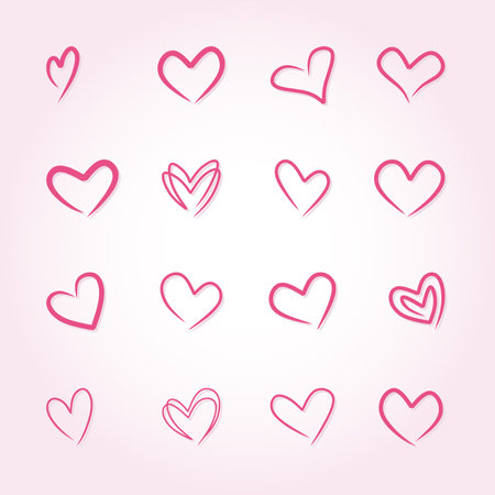 Set of hand drawn hearts on a pink background. Vector illustration.のイラスト素材
