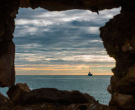 Ship on the sea in a natural frame.の写真素材