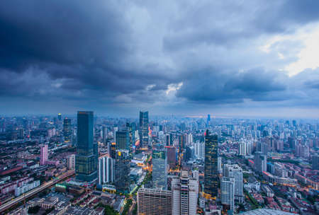 Aerial landscape view of Shanghai cityのeditorial素材