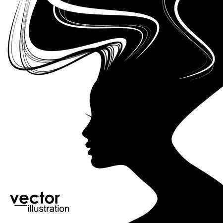 Woman face silhouette with wavy hairのイラスト素材