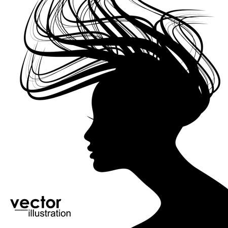 Woman face silhouette with wavy hairのイラスト素材