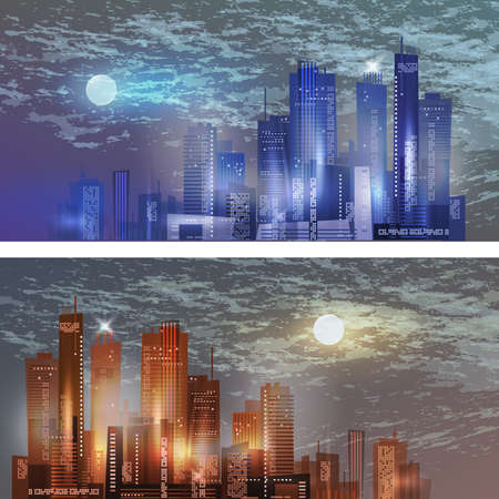 City landscape in moonlightのイラスト素材