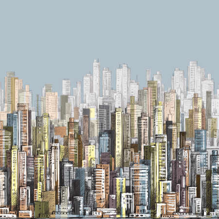 City landscape hand drawn vectorのイラスト素材