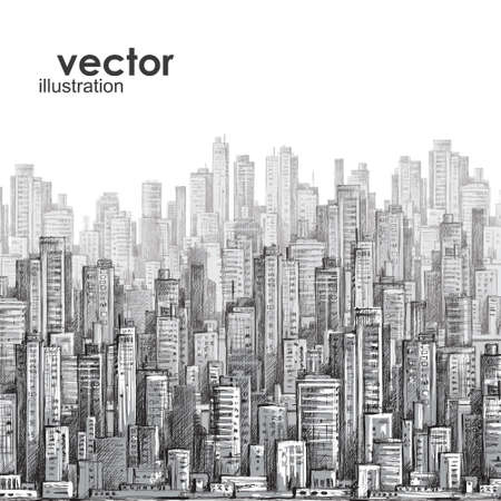 City landscape hand drawn vectorのイラスト素材