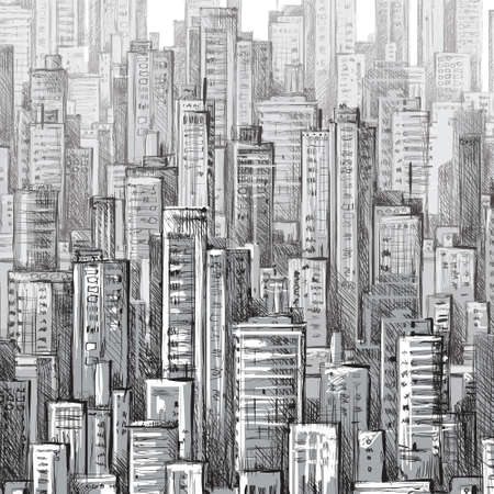 City landscape hand drawn vectorのイラスト素材