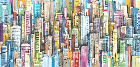 City landscape hand drawn vectorのイラスト素材