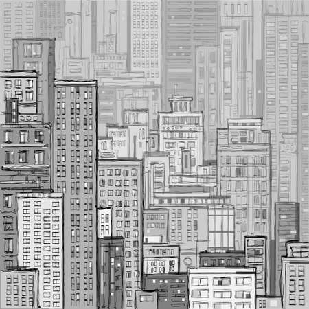 City landscape hand drawn vectorのイラスト素材