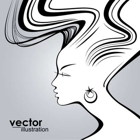 Woman face silhouette with wavy hairのイラスト素材
