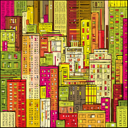 City landscape hand drawn vectorのイラスト素材