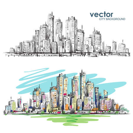 City landscape hand drawn vectorのイラスト素材
