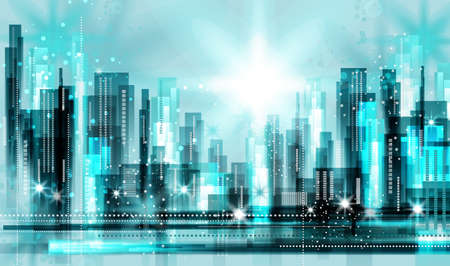 Modern night city skyline at nightのイラスト素材