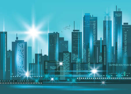 Modern night city skyline at nightのイラスト素材