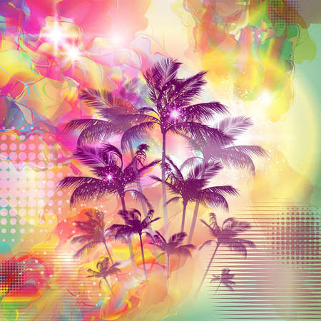 Fantasy Palm trees at cloudy sunset. vectorのイラスト素材