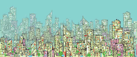 Cityscape hand drawn, vector illustrationのイラスト素材