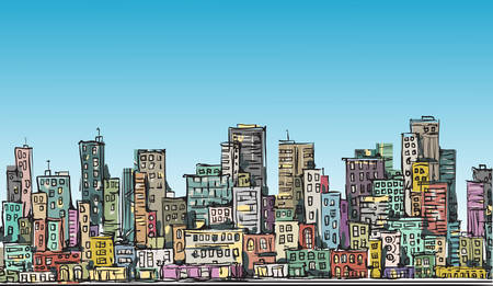 City scene. Hand drawn vector illustrationのイラスト素材