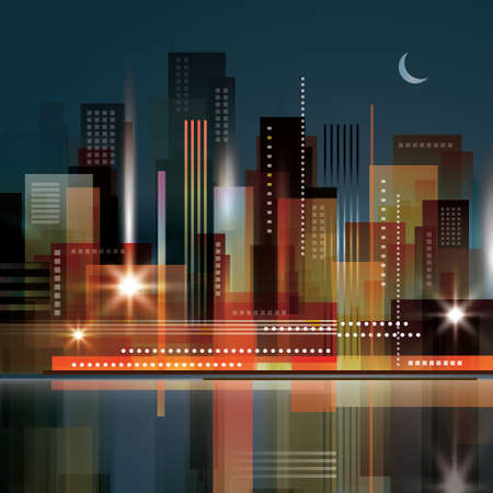 Night city scene background. Urban cityscape vectorのイラスト素材