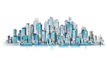 City panorama, hand drawn cityscape, drawing illustrationのイラスト素材