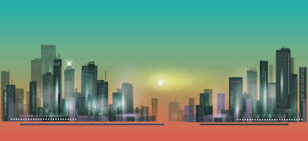 City panorama at sunsetのイラスト素材