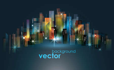 Colorful night City skyline, vector illustrationのイラスト素材