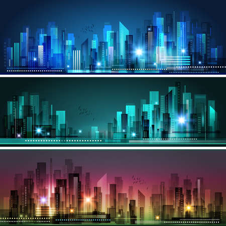 Night city skyline, vector illustrationのイラスト素材
