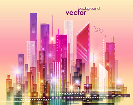 Night city skyline, vector illustrationのイラスト素材