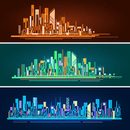 Abstract city skyline header set , vector illustrationのイラスト素材