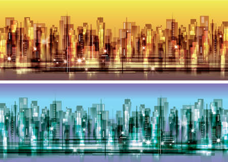Abstract city skyline header set , vector illustrationのイラスト素材