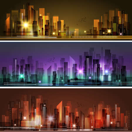 Abstract city skyline header set , vector illustrationのイラスト素材