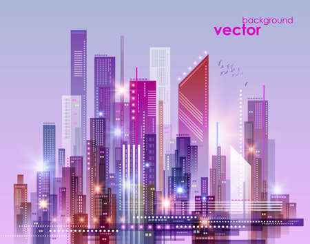 Abstract modern night City skyline, vector illustrationのイラスト素材