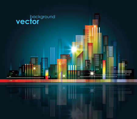 Night city skyline, vector illustrationのイラスト素材