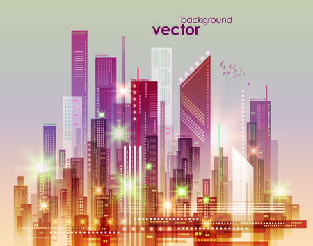 Abstract modern night City skyline, vector illustrationのイラスト素材