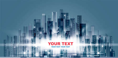 Night city background, with glowing lights, vector illustrationのイラスト素材