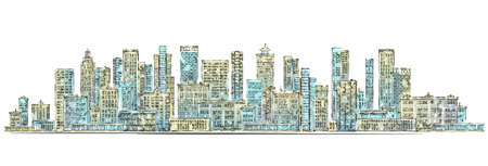 Abstract modern City skyline, vector illustration. Hand drawn vectorのイラスト素材