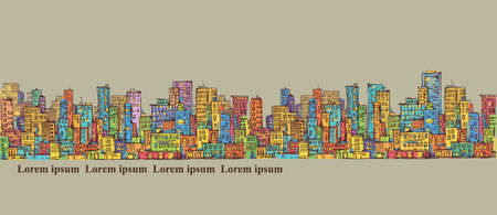 City panorama, hand drawn cityscape, vector drawing illustrationのイラスト素材