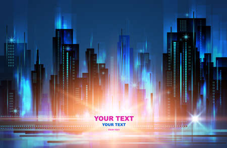 Night city background, with glowing lights, vector illustrationのイラスト素材