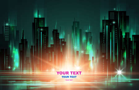 Night city background, with glowing lights, vector illustrationのイラスト素材