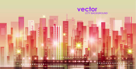 night city illustration with neon glow and vivid colors.のイラスト素材