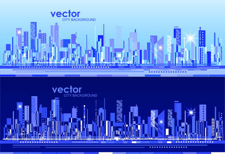 Futuristic City skylines at day and night, vector illustrationのイラスト素材