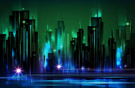 Night city background, with glowing lights, vector illustrationのイラスト素材