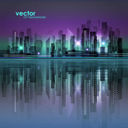 Abstract night background with silhouette of city.のイラスト素材