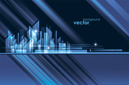 Abstract modern night City skyline, vector illustration.のイラスト素材